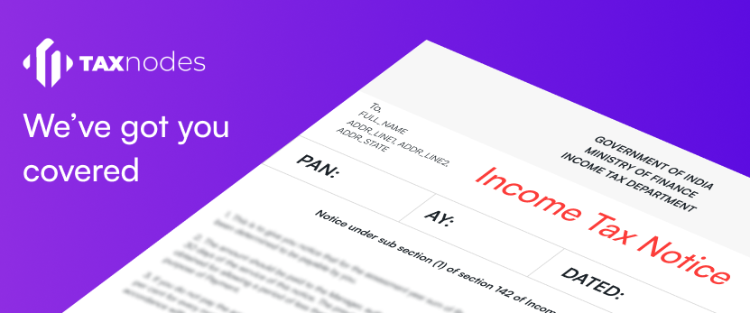 income tax notice document on a blue background